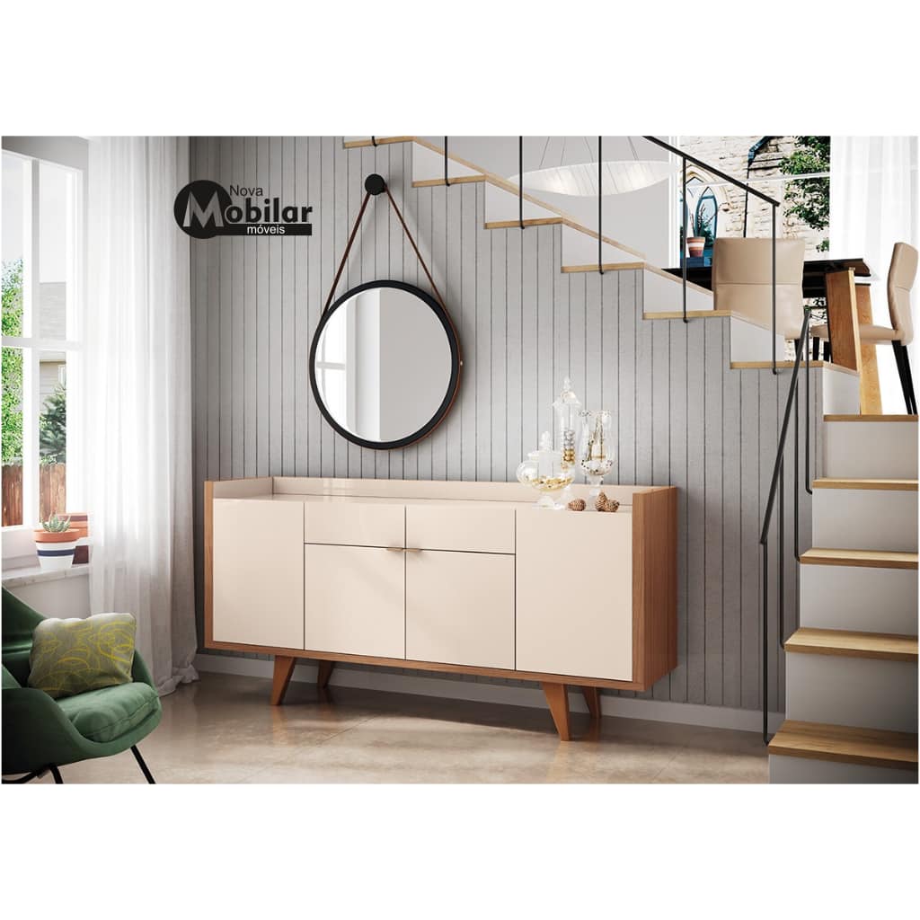 Aparador Buffet Detroid com 04 Portas de Correr Off White/Nature - Lidecor  Móveis & Decoração