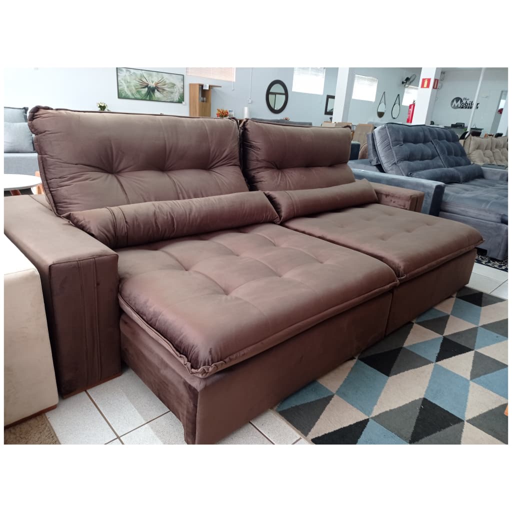 Sofá Chaise Veludo Cinza – 2,80m Largura – Nova Mobilar Móveis