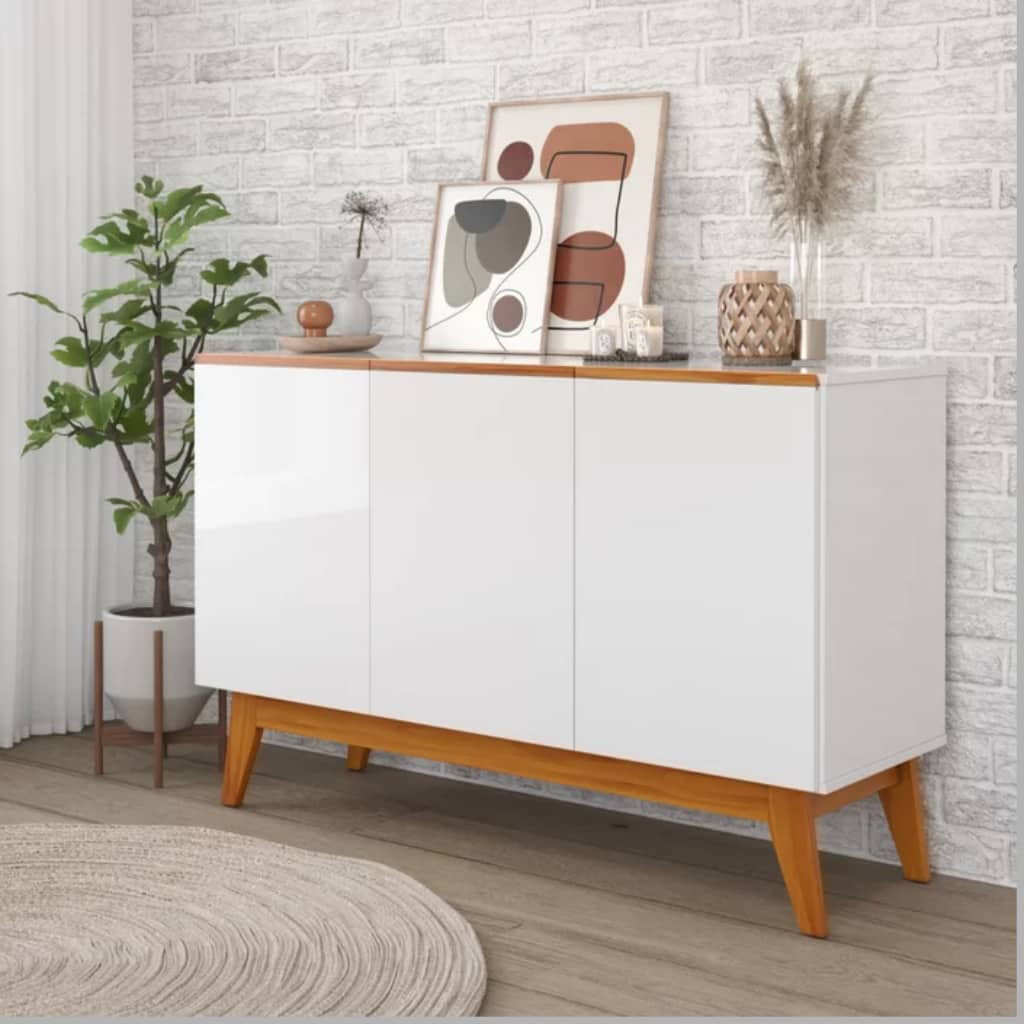 Aparador Buffet Detroid com 04 Portas de Correr Off White/Nature - Lidecor  Móveis & Decoração