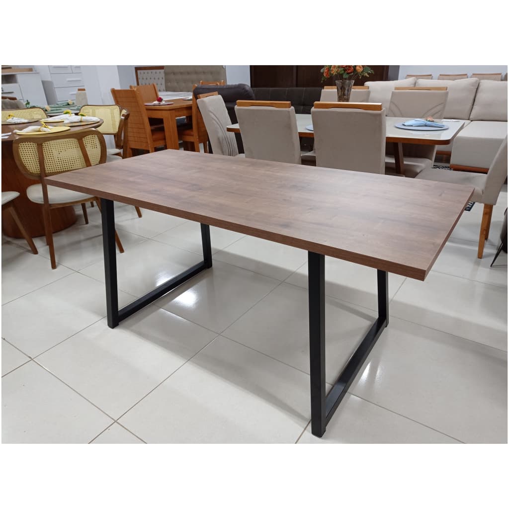 Jogo Mesa De Jantar Com 6 Cadeiras Estofadas Linho Cinza Dakota Estilo  Industrial Mdf E Aço