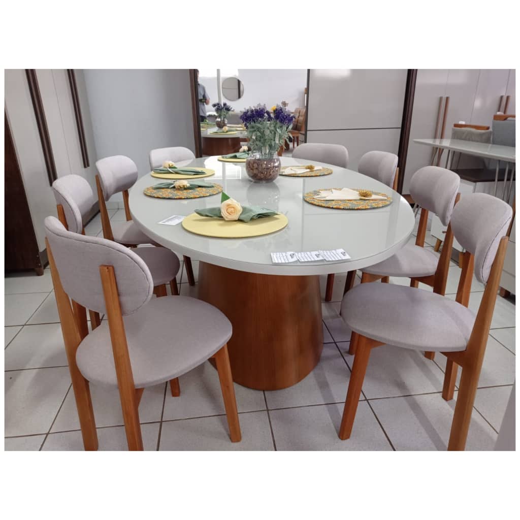 Mesa de Jantar Redonda com 4 Cadeiras em Madeira Maciça – Tecido