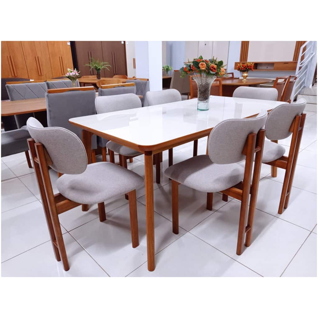 その他 yu. Mesa de Jantar Retangular Off White Com 6 Cadeiras em Madeira