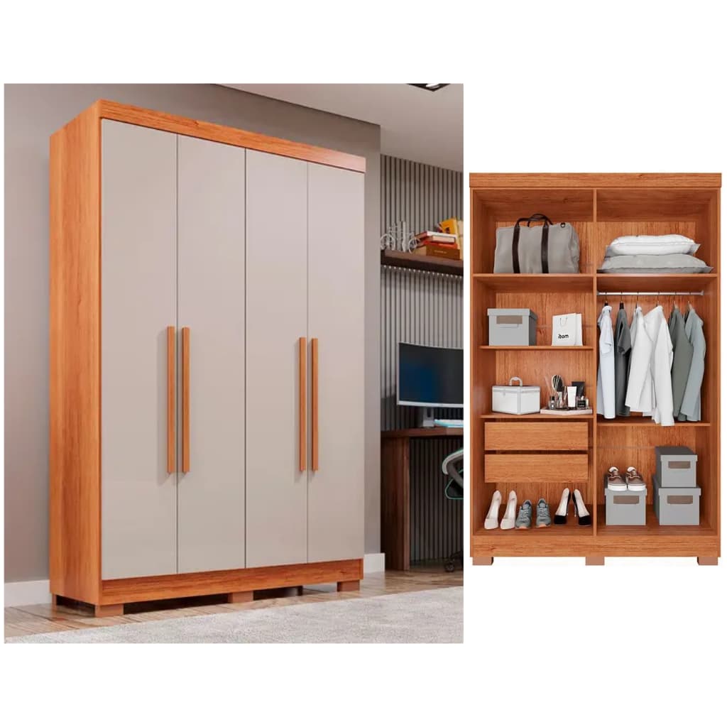Guarda-roupa Solteiro 4 Portas - Recife da Salleto Cinamomo Off