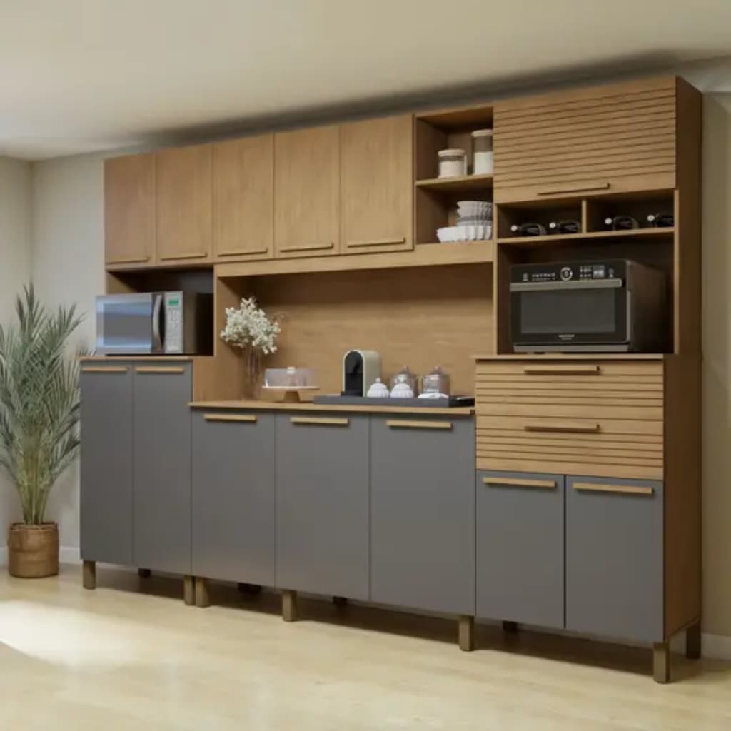 Armário de Cozinha Grande 2,73m Largura – 13 Portas e 2 Gavetas